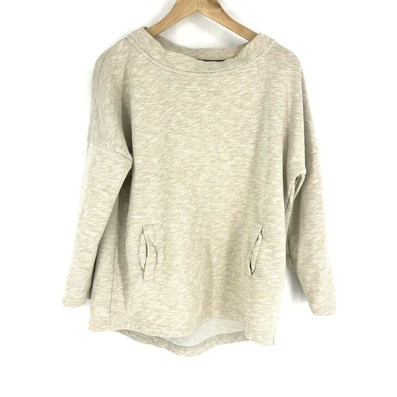 Boden Sweatshirt Size 8 Womens Beige Off Duty Heathered Pockets Pullover Terry - Picture 1 of 8